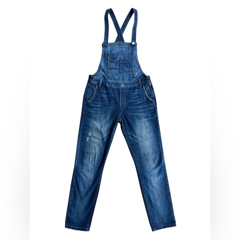 FREE PEOPLE Denim Jean Overalls Boho Festival One-Piece Classic Sz 27 Suspenders - Picture 1 of 12